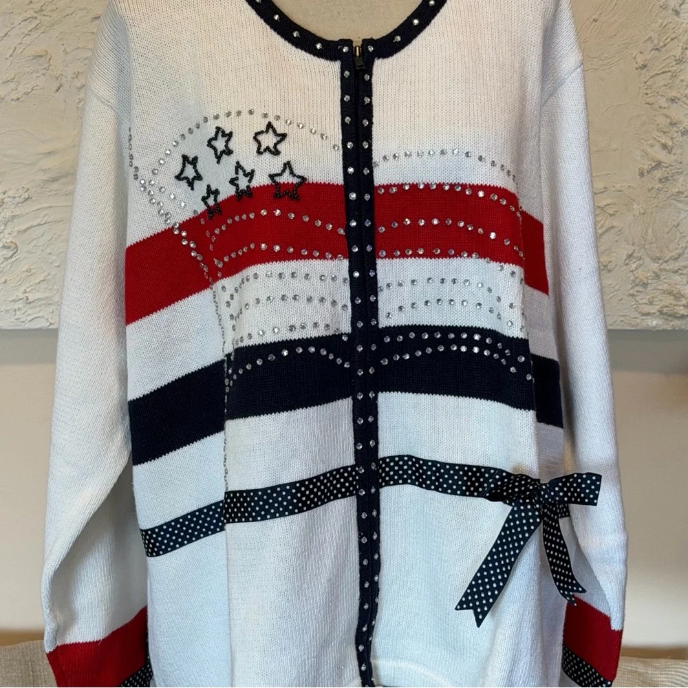 Storybook Knits Anerican Celebration Red White Blue Cardigan Sweater Size 3X NWT